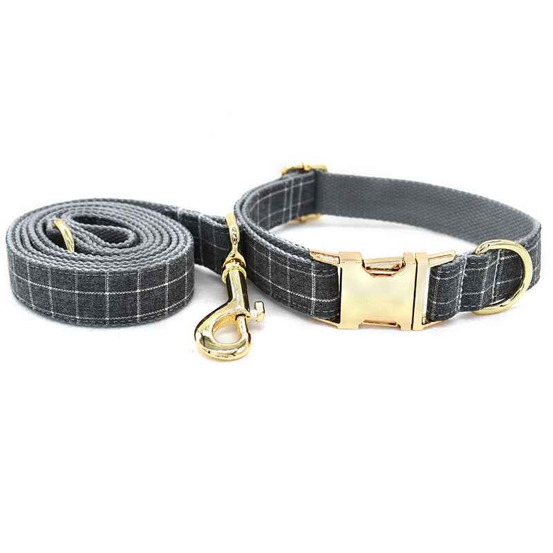 Stylish Adjustable Dog Collar - Grey Plaid Design for Ultimate Comfort - Docatshop